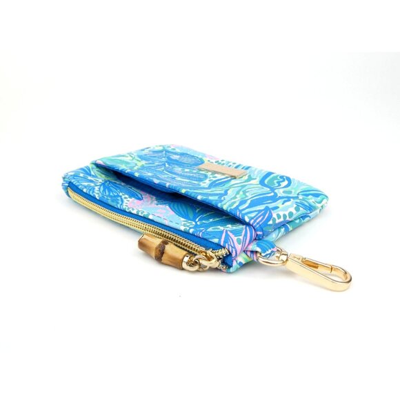 Lilly Pulitzer Blue & Pink Zippered Pouch With Bamboo Clip - Picture 4 of 12